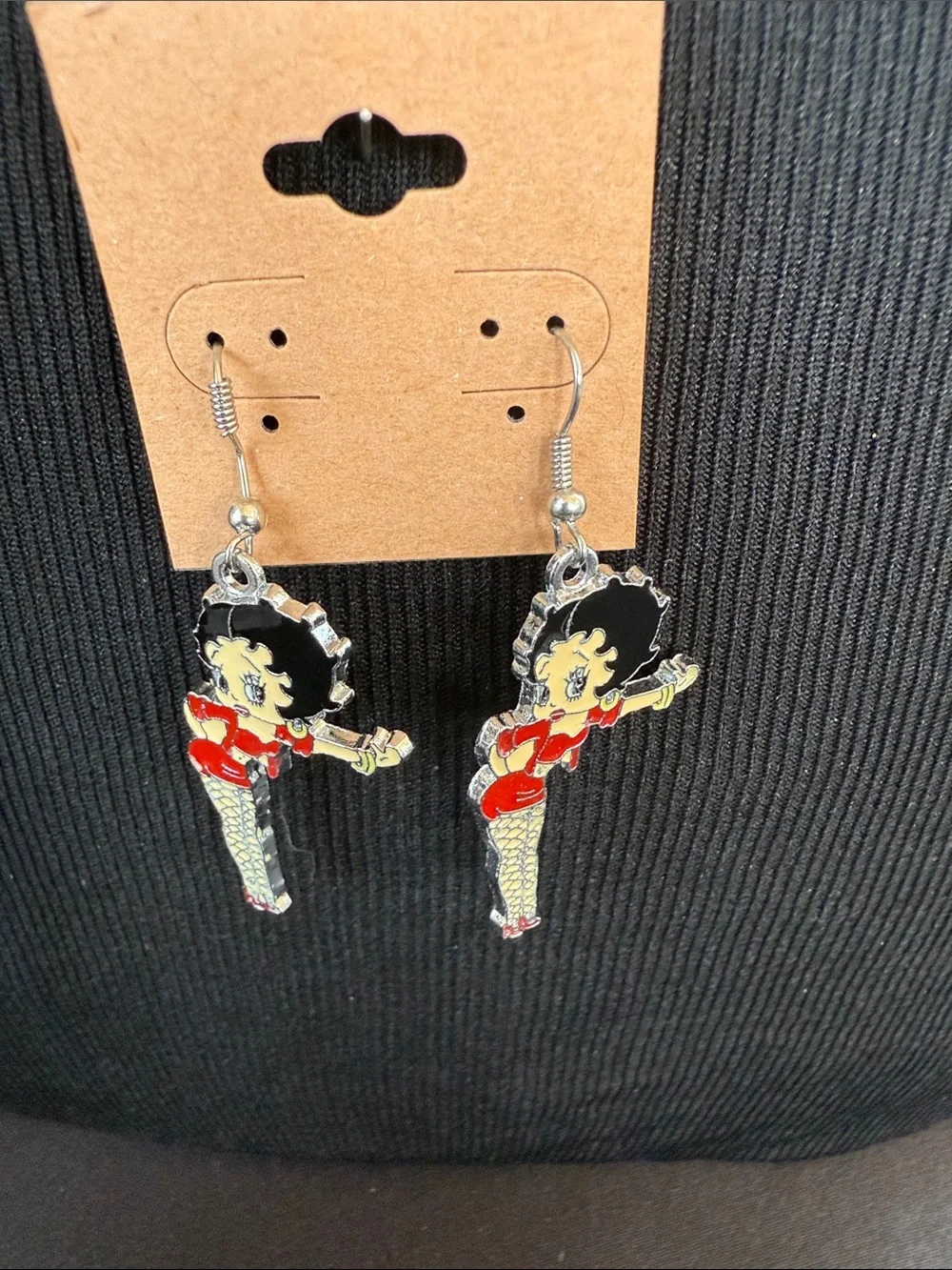 Betty Boop Red and Black Enamel Dangle Earrings